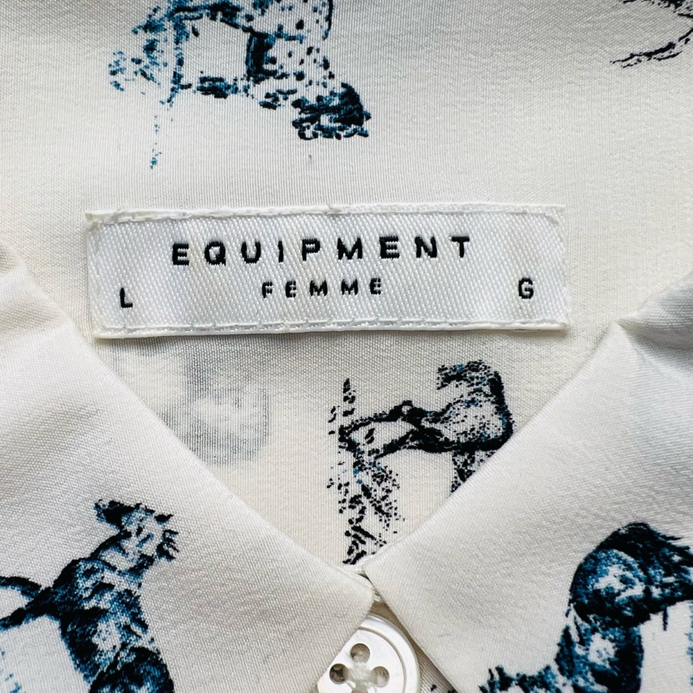 Equipment Femme Ivory Silk Collared Blouse With Horse Print Size Large - Picture 5 of 8